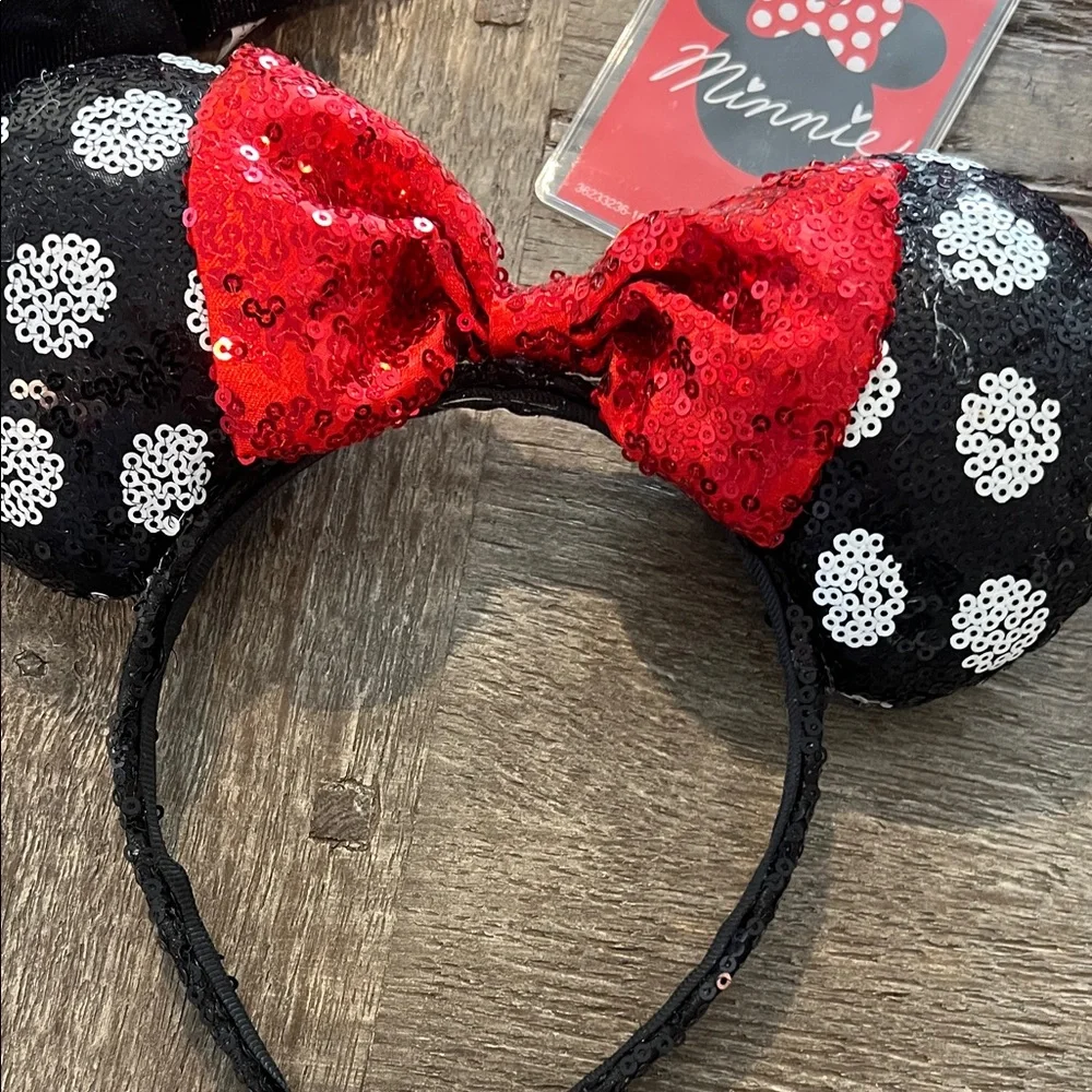 Disney vacation Minnie Mouse Sequin Ear Headbands Bundle - Red & Black Polka Dot